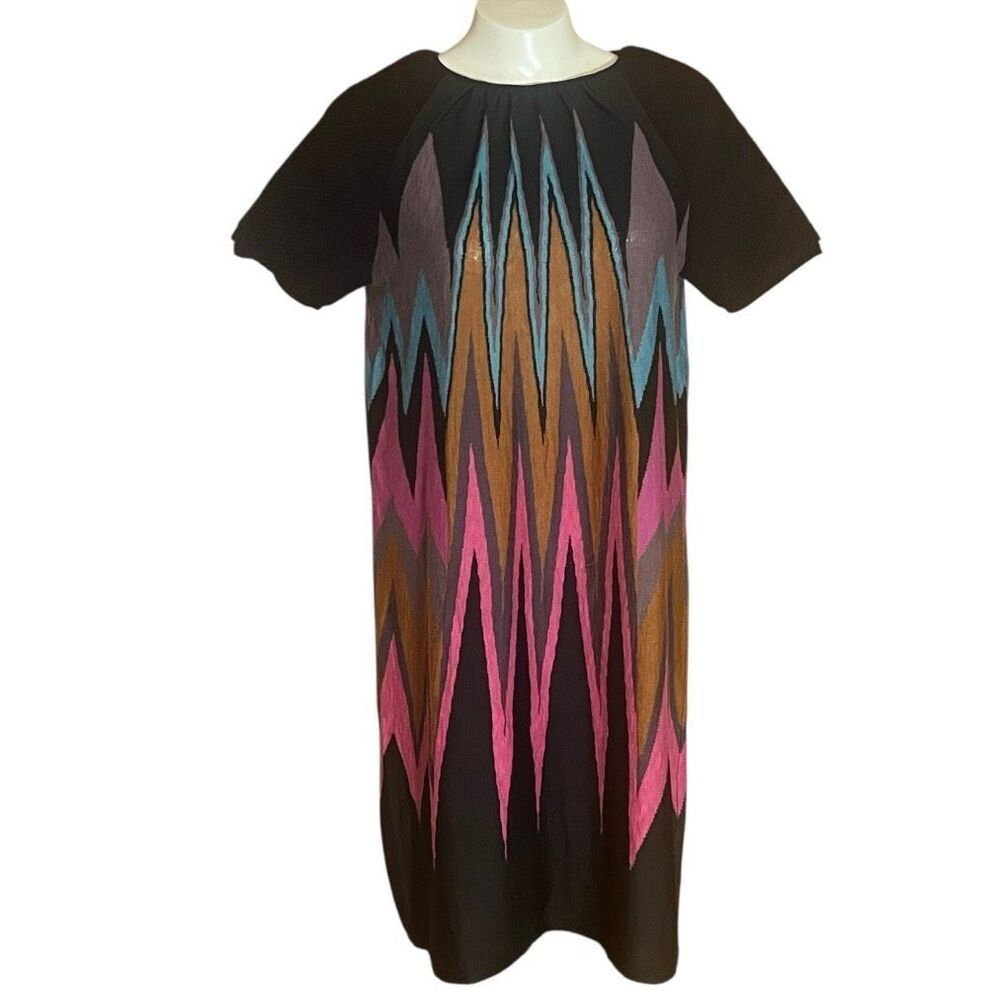 M Missoni Short Sleeve Fleece Sleeve Shift Print Sweater Dress Sz 44